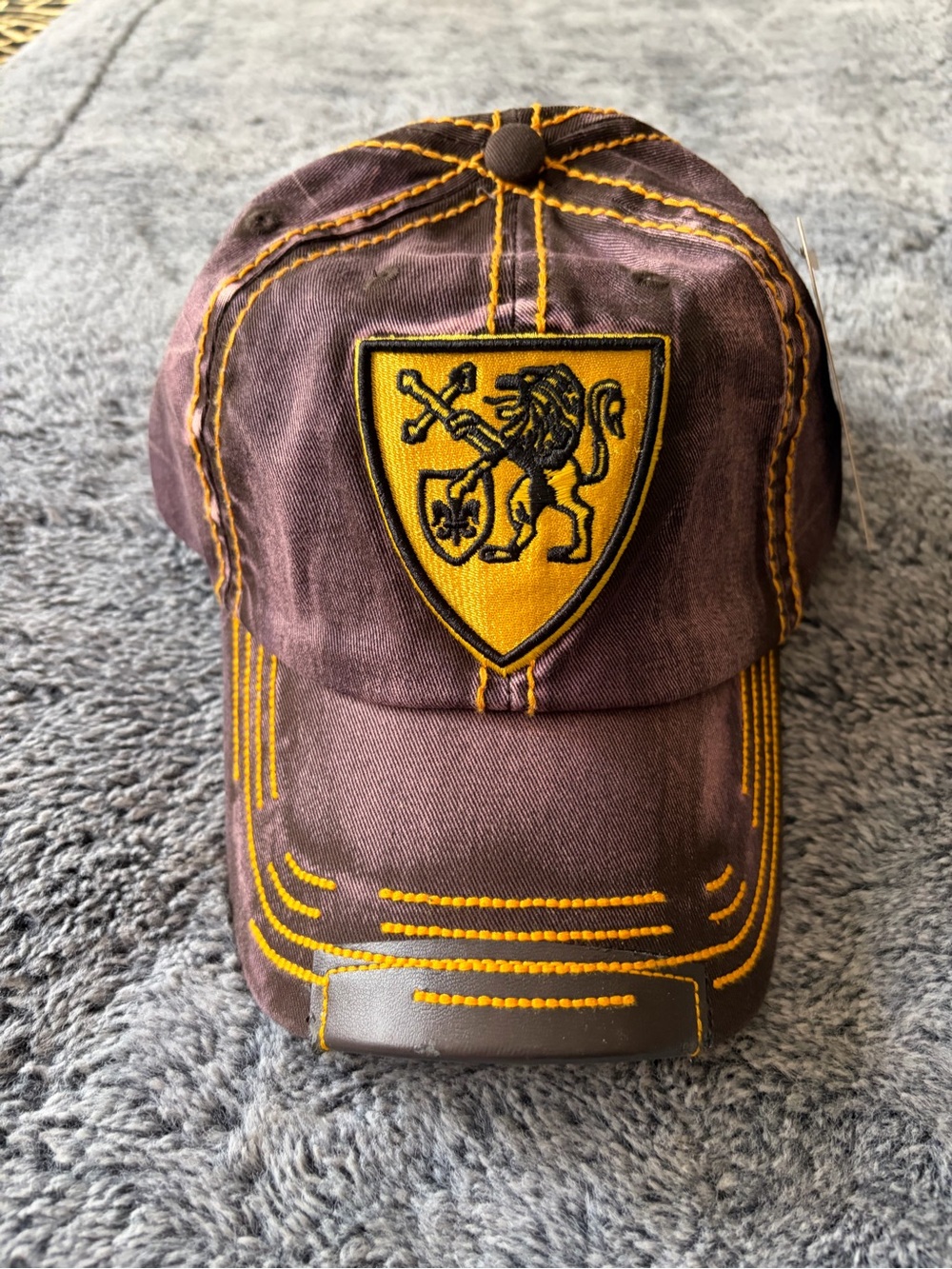 Brown Baseball Cap with Yellow Embroidered Shield - Men